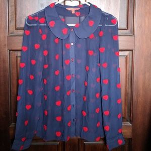 MODCLOTH BUTTON DOWN - NWOT! - RED HEARTS <3